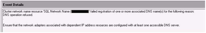 cluster network failed reg DNS error