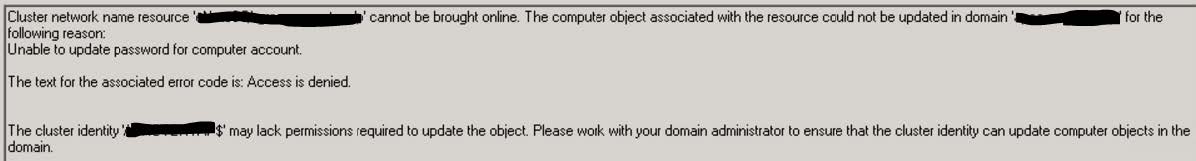 cluster network unable update password
