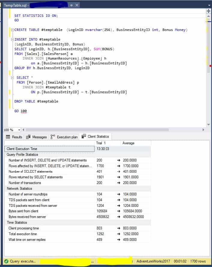 create table temp