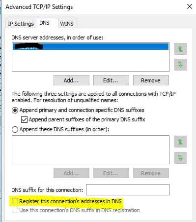 NIC register connection address DNS