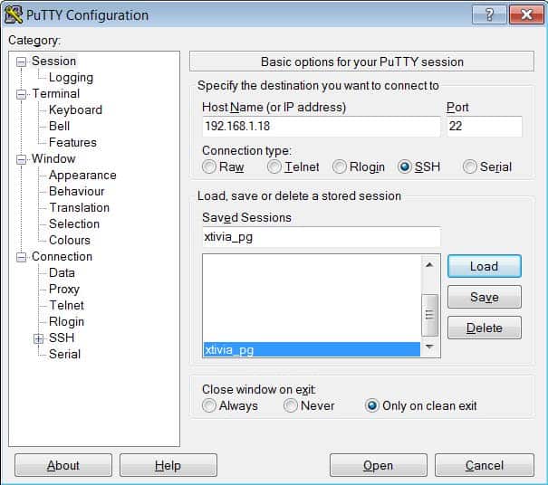 putty IP address