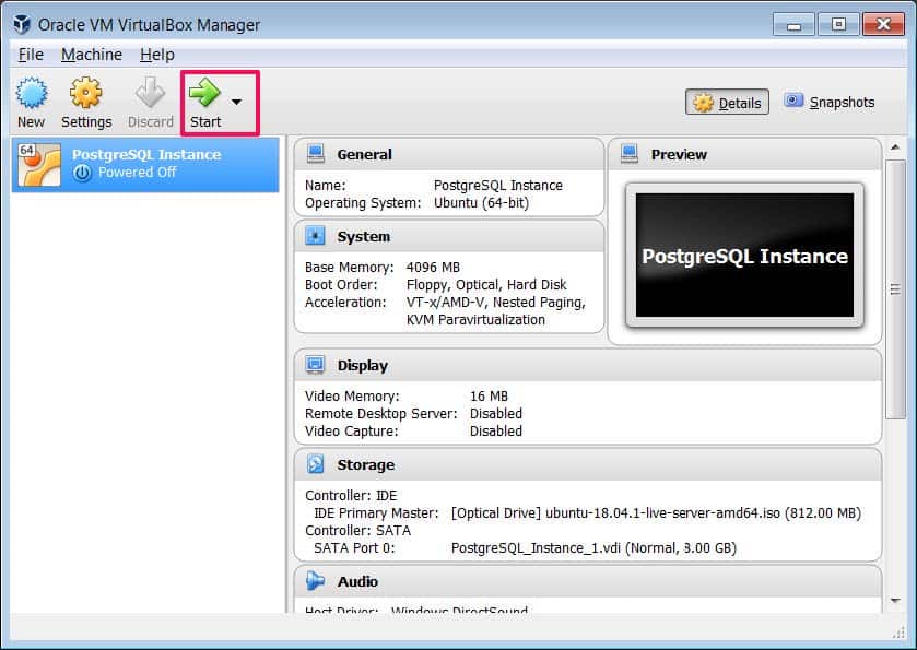 start virtual machine