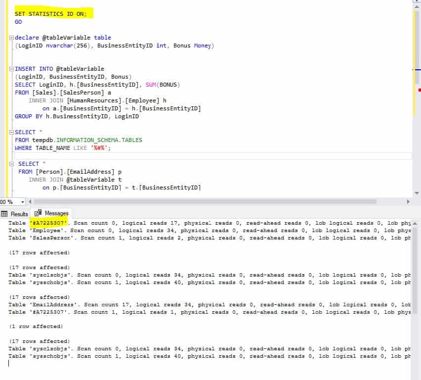 table variables