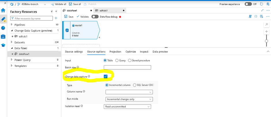 Change Data Capture Using Azure Data Factory   Change Data Checkbox