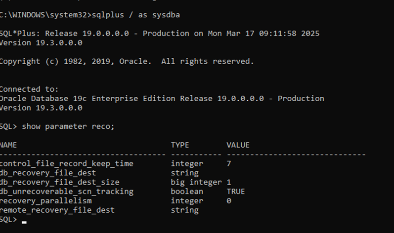 Creating and Sizing the Oracle Fast Recovery Area size and Location Parameters