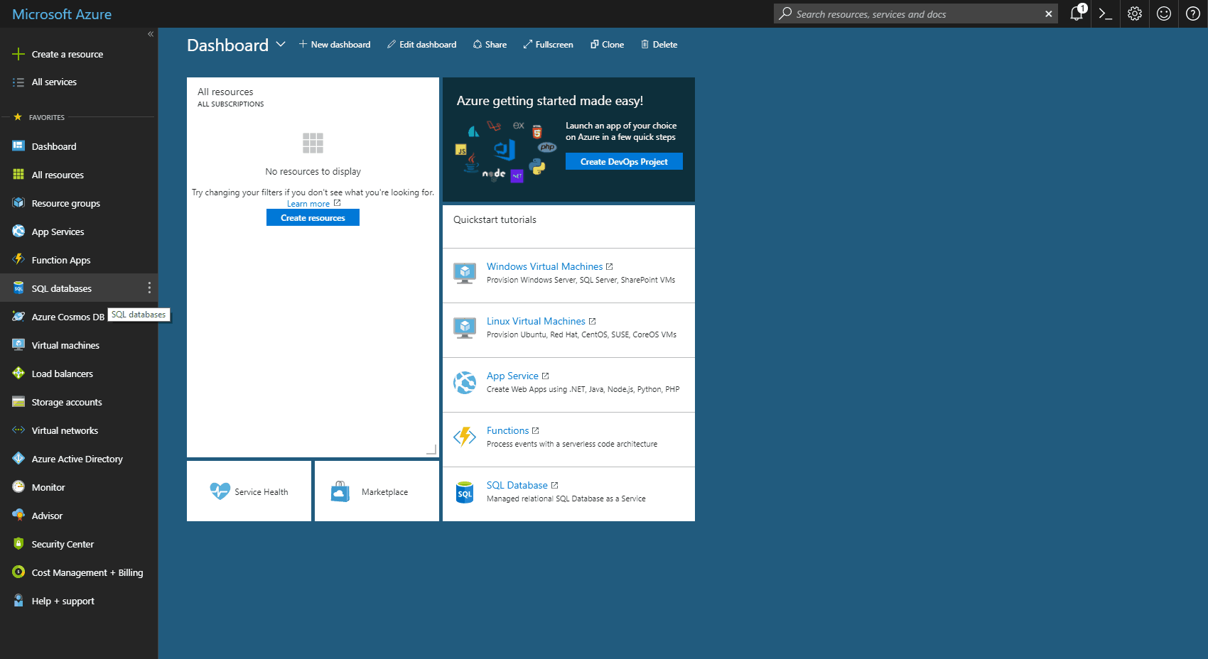 Create An Azure SQL Database