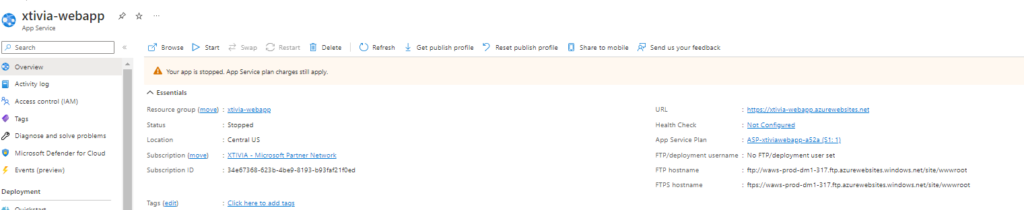 Deploying Azure Front Door with a Web Application Firewall using Custom Rules App Stopped