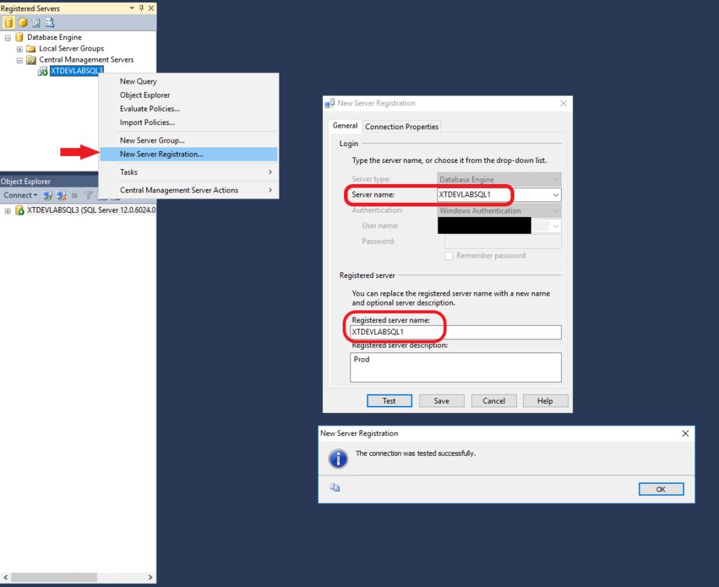 Registered Servers and Centrally Managed Servers new server registration