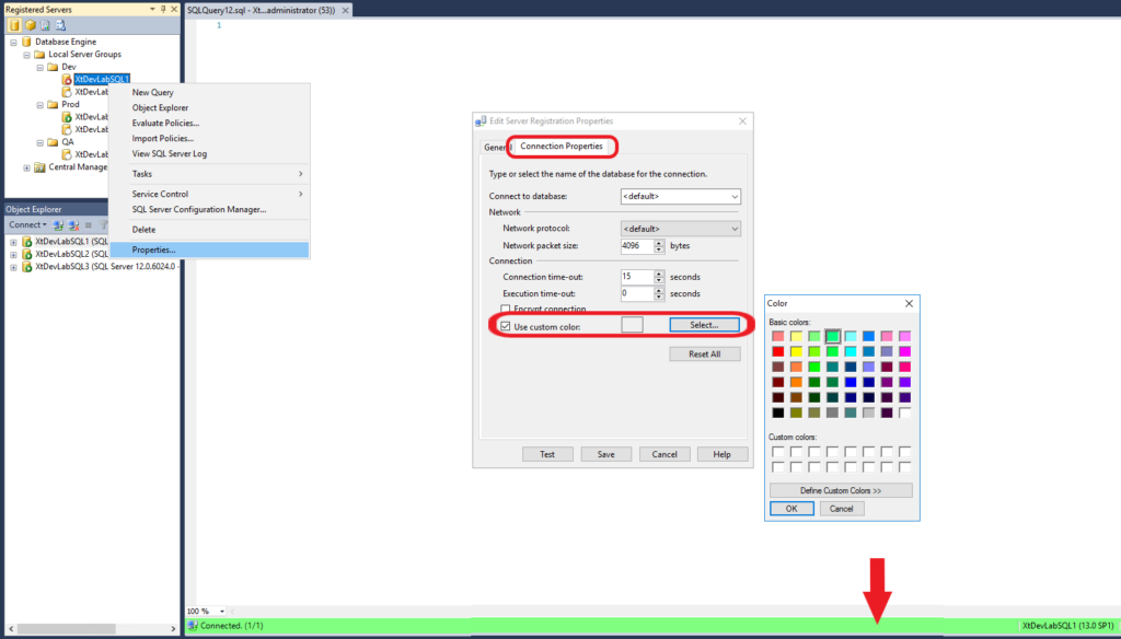 Registered Servers and Centrally Managed Servers organize servers by color