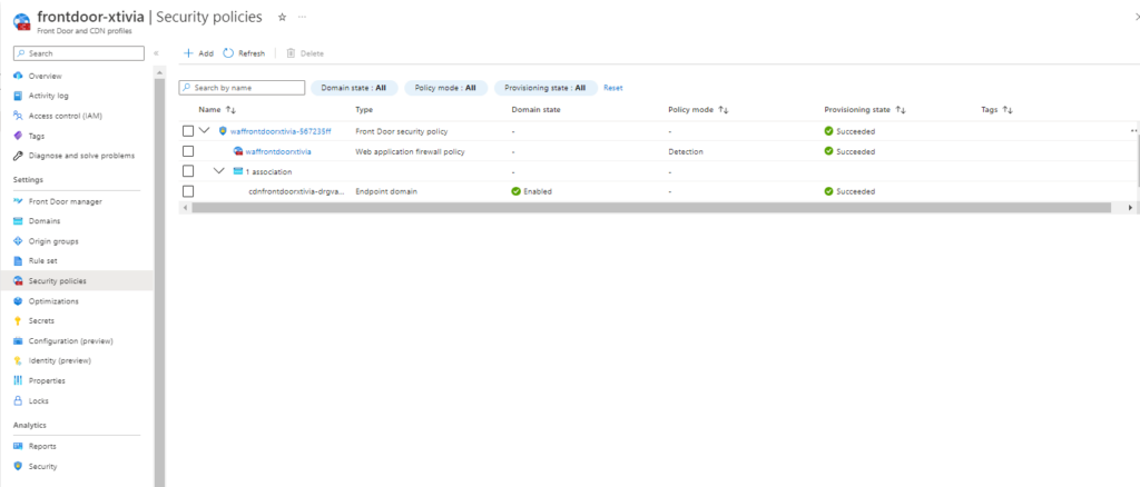 Deploying Azure Front Door with a Web Application Firewall using Custom Rules Security Policies