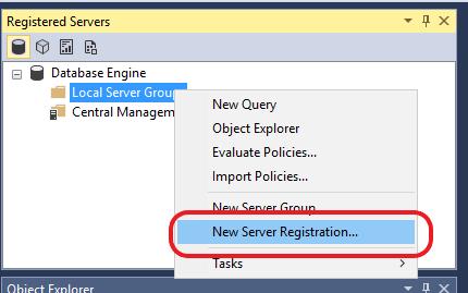 Registered Servers and Centrally Managed Servers new server registration