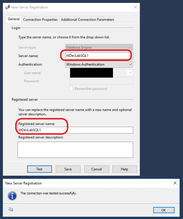 Registered Servers and Centrally Managed Servers server name