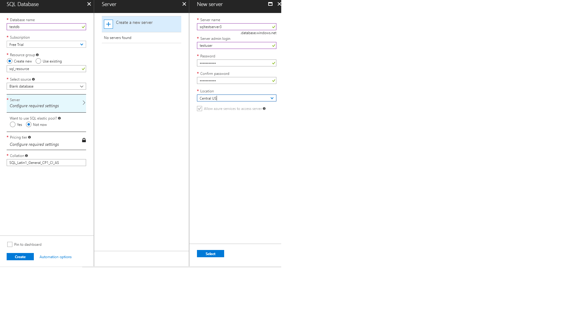 Create An Azure SQL Database