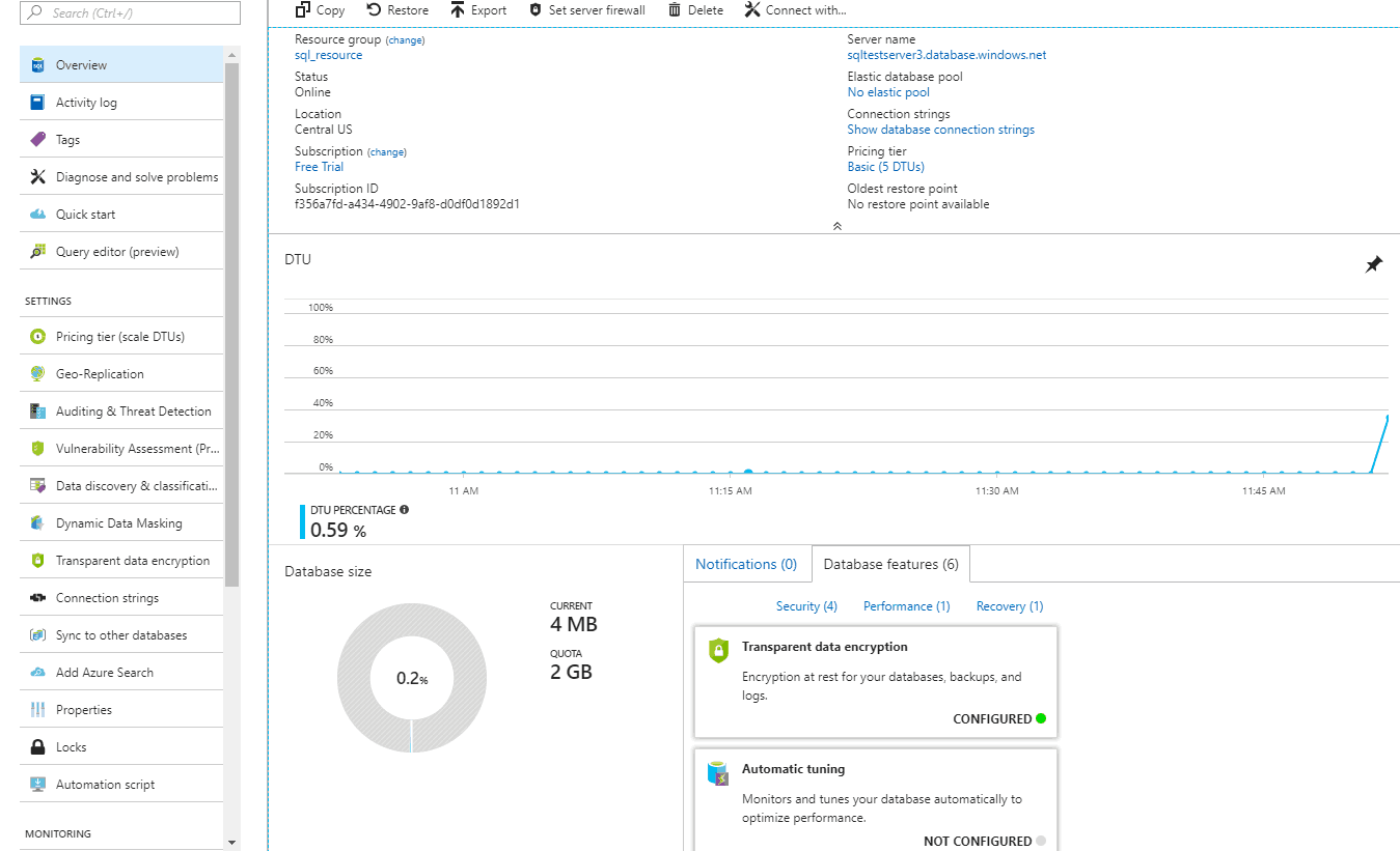 Create An Azure SQL Database
