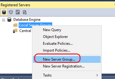 Registered Servers and Centrally Managed Servers new server group