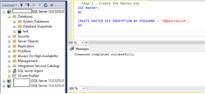 certificate for test database