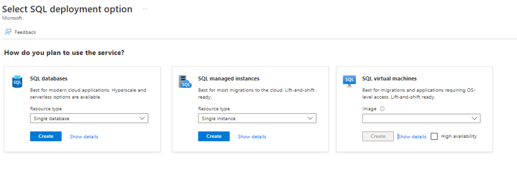 Azure SQL Deployment Options
