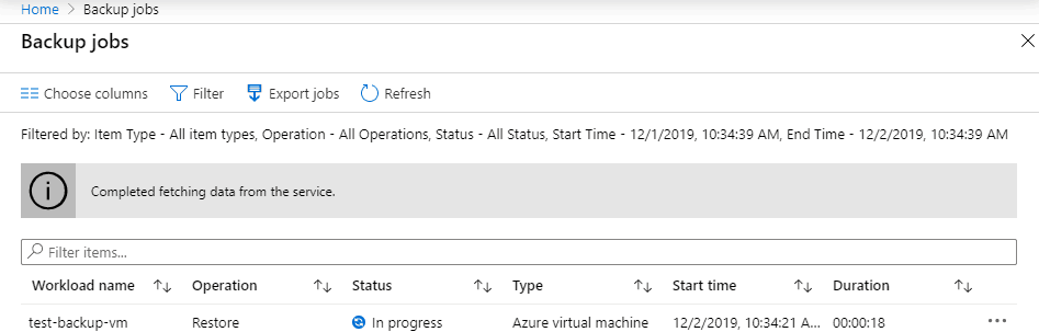 backup jobs page