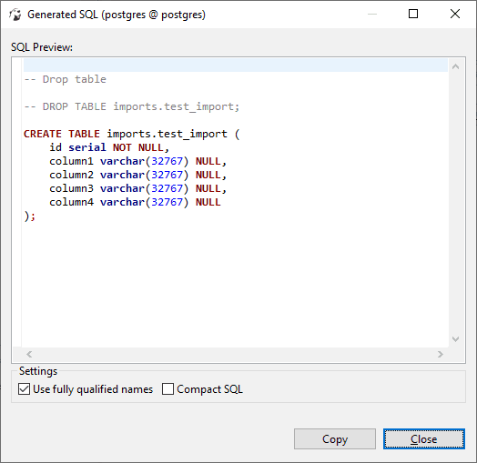 create staging table generate SQL DDL