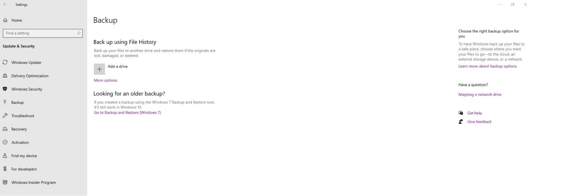 Creating a Windows Backup Image Backup main page