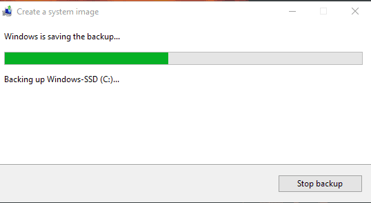 Creating a Windows Backup Image backup progress sample