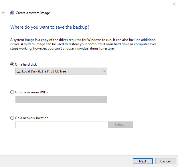 Creating a Windows Backup Image correctly formatted