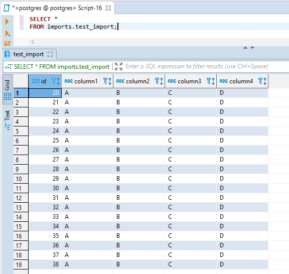 data from postgresql table