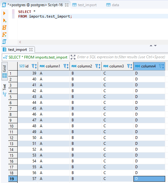 data in current PostgreSQL table example