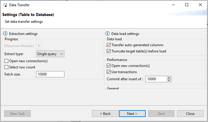 data transfer settings