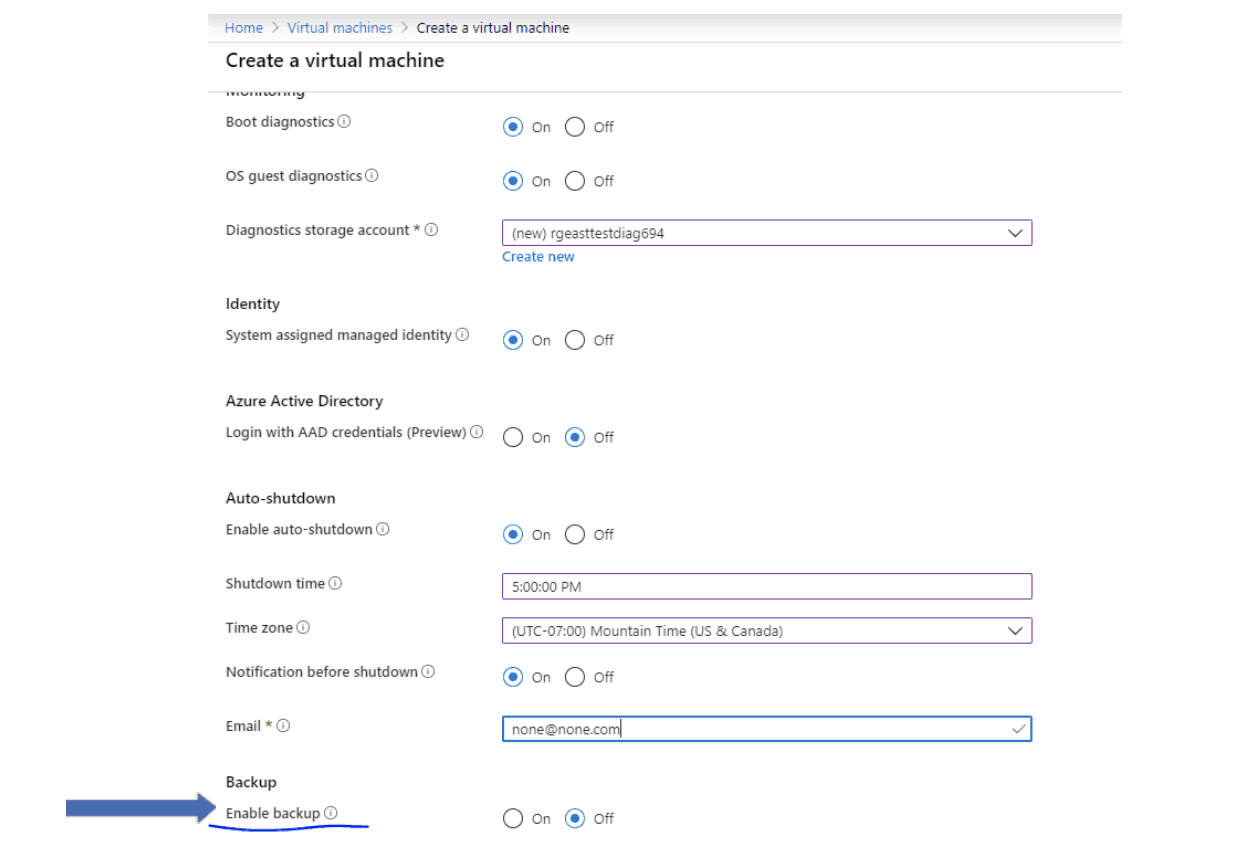 Enable Backup from VM config
