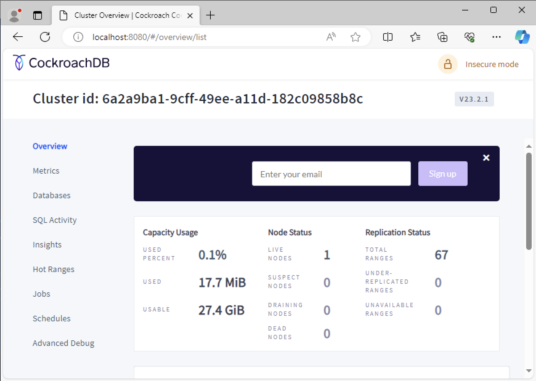 how to build a cockroachdb lab on windows admin console