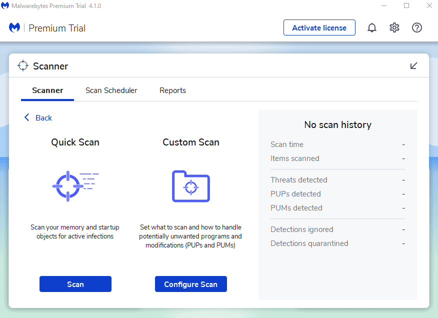 Main Scan Page GUI 