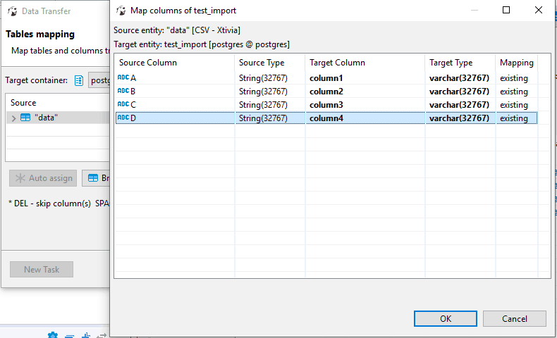 map columns test import