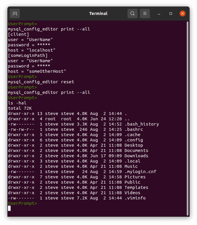 MySQL mysql_config_editor Screenshot