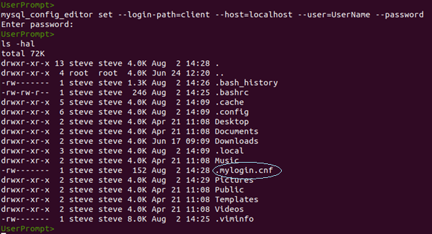 MySQL mysql_config_editor Screenshot