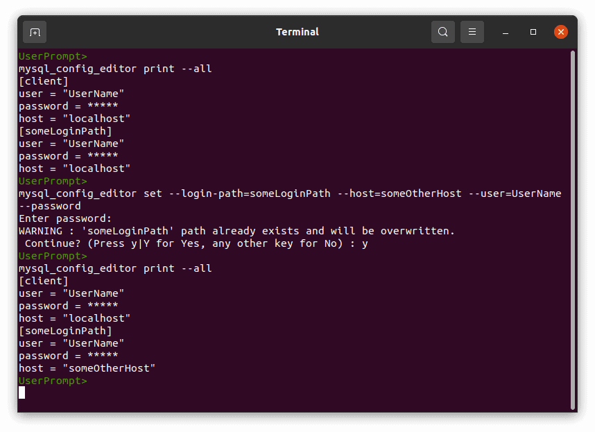 MySQL mysql_config_editor Screenshot